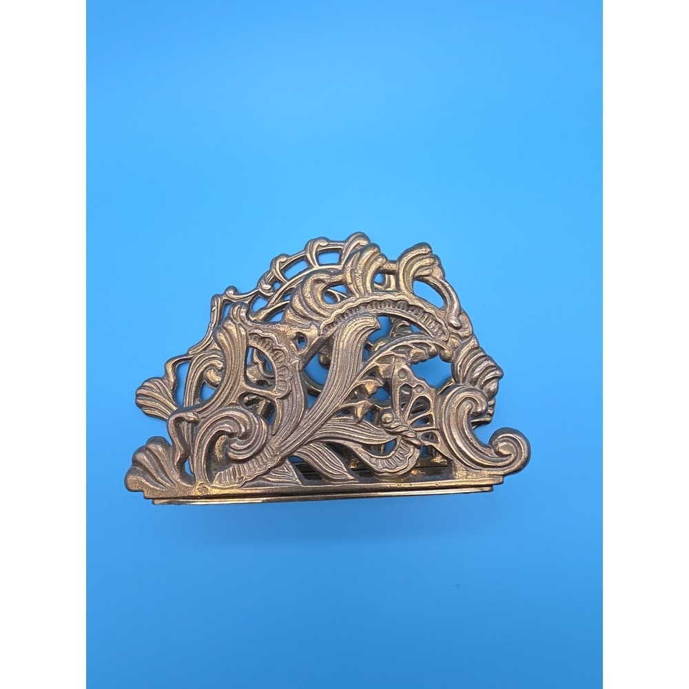Teleflora Vintage Brass Ornate Napkin Letter Holder Desk Accessory Elegant Decor